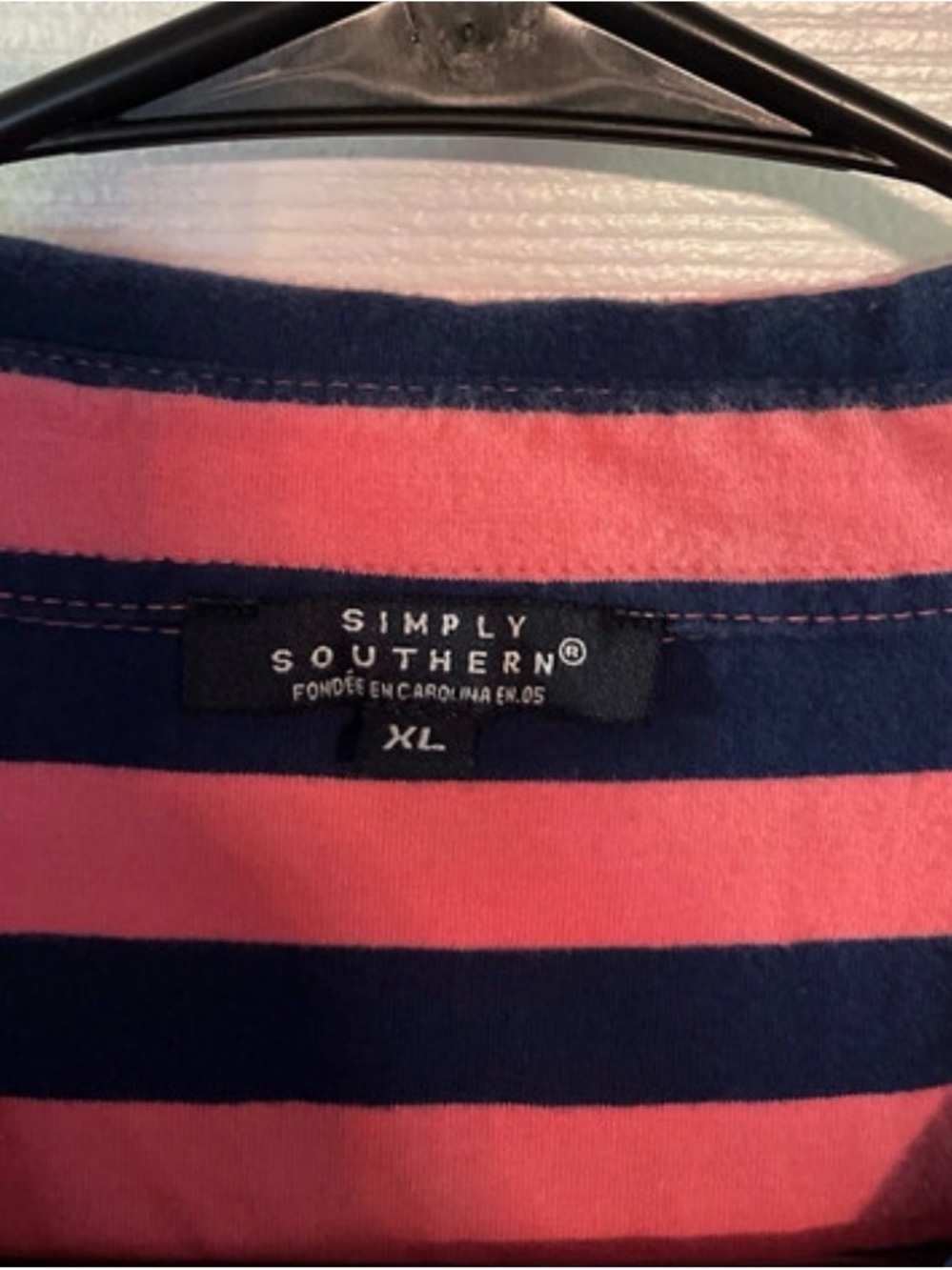 Simply Southern Coral & Navy Striped Polo - Picture 4 of 7